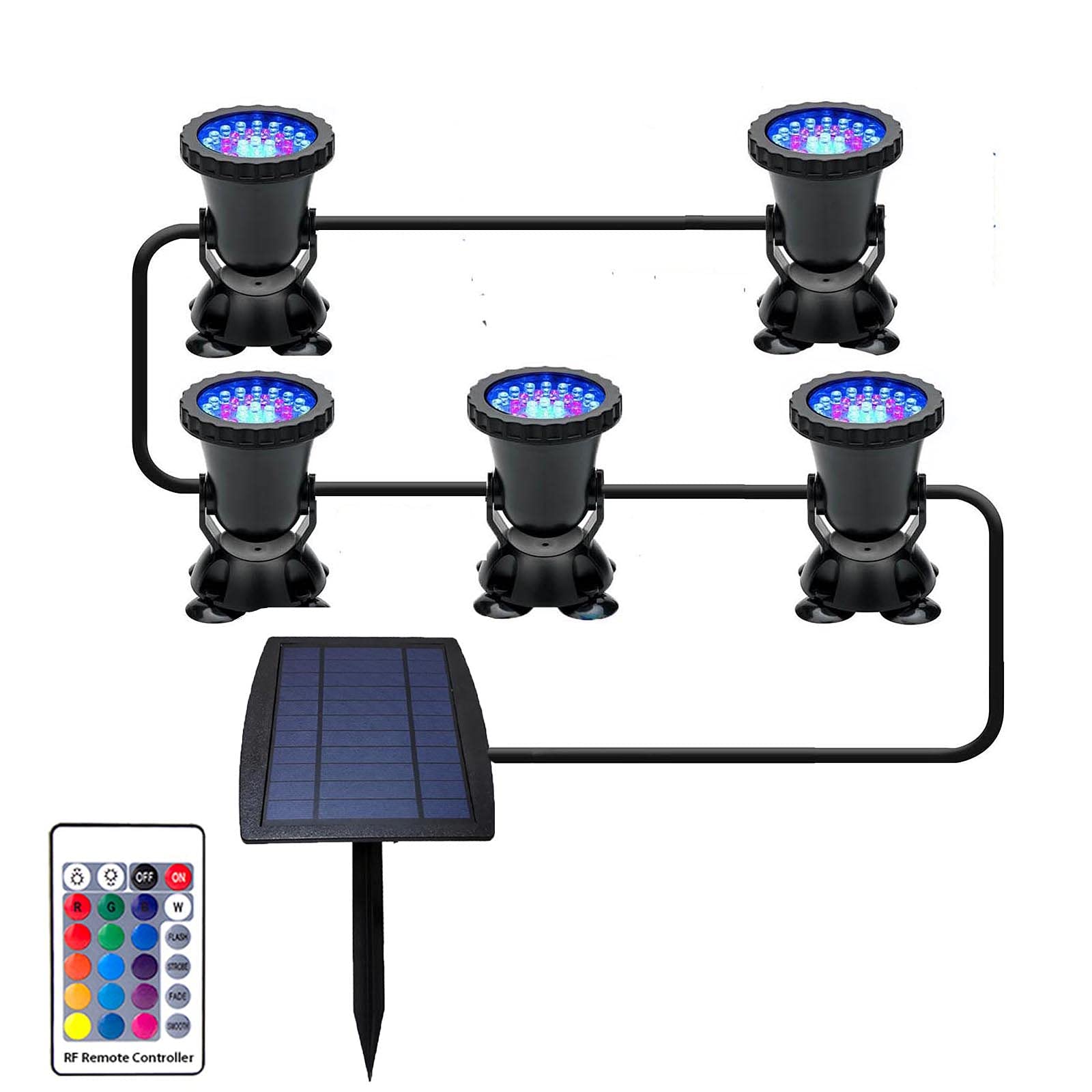 GZKANFUL Solar Pond Lights - RGB Color Changing Submersible Fountain Lights, IP68 Waterproof Outdoor Spotlights with Remote Control & Dimmer for Garden, Yard, Pool (Set of 5) | Perfect for Landscape Lighting, Water Features & Backyard Decor