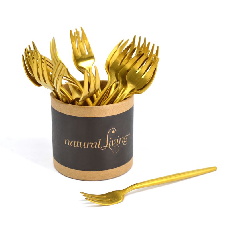 Natural Living Small Gold Fork - Elegant Mini Dessert Fork for Cake, Pastry, and Fruit - Perfect for Parties, Tea Time, and Home Dining