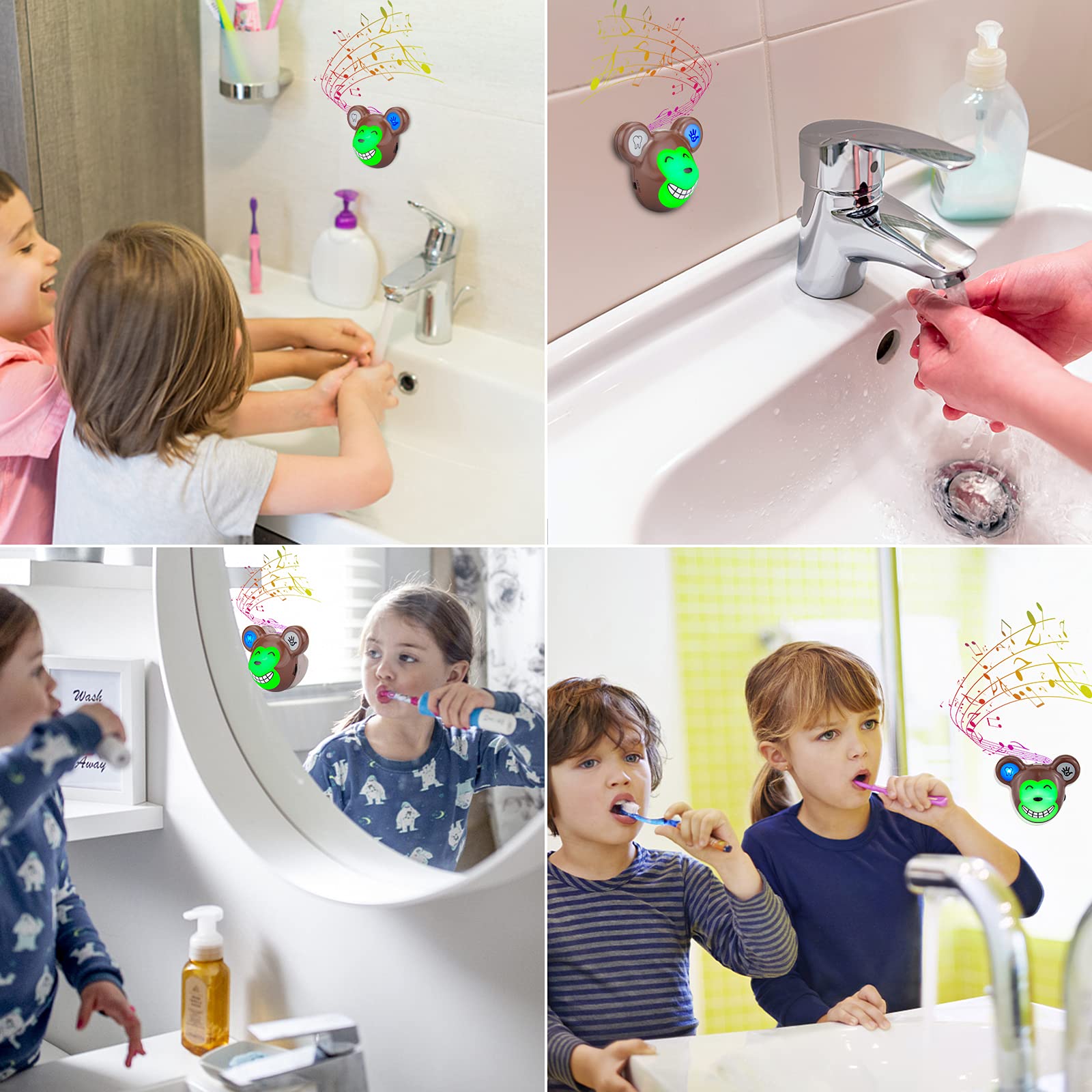 LUXSWAY Cute Animal Toothbrush Timer for Kids - 2 Minute Musical Timer with LED Lights, 20 Second Hand Washing Trainer, Rechargeable Visual Timer for Teeth Brushing & Hygiene Routine (Monkey Design) - Perfect for Bathroom, Preschool & Montessori Learning