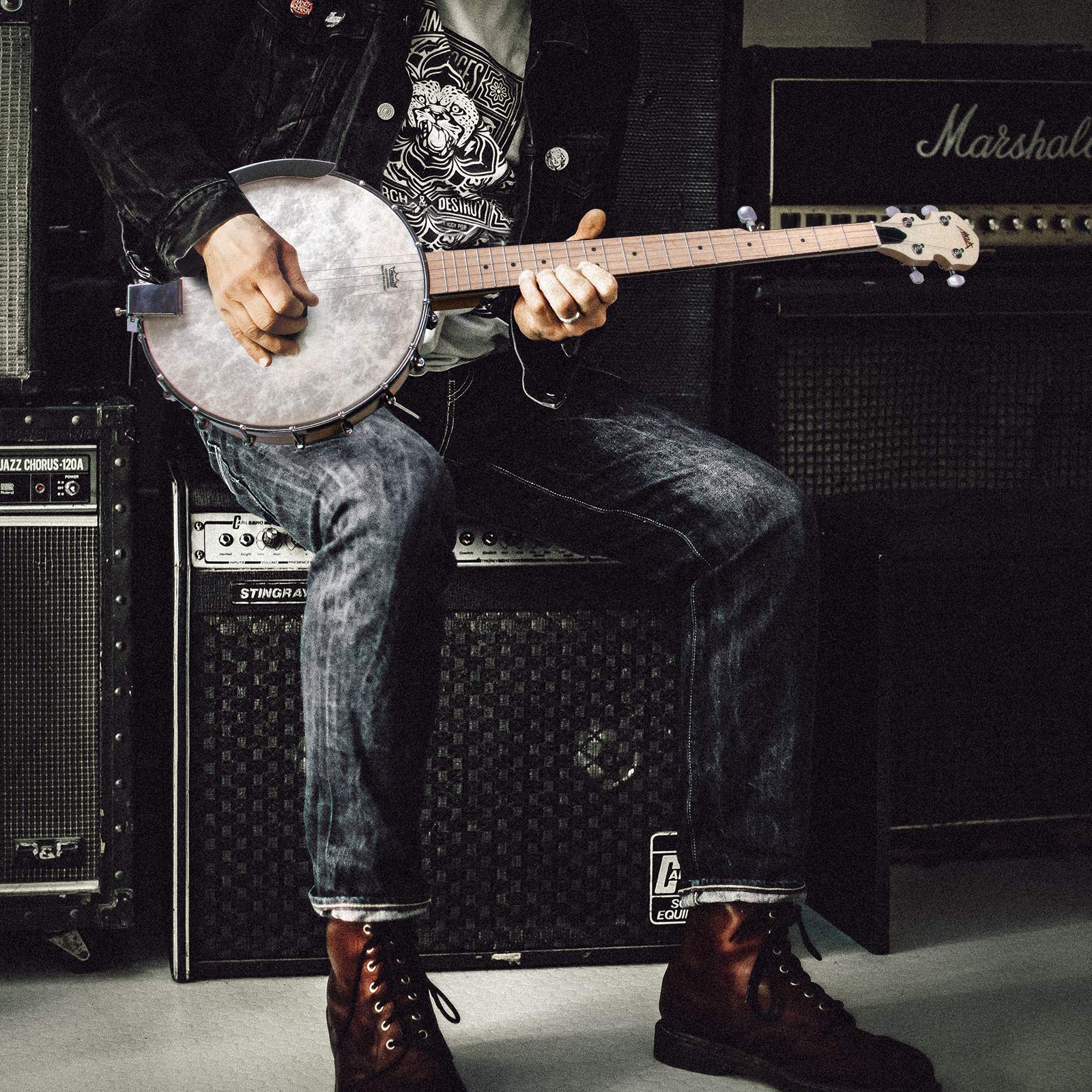 AKLOT 5-String Full Size Open Back Banjo - Professional Maple Body with Remo Head, Adjustable Neck - Includes 2 Tuning Wrenches, 4 Picks, Strings, Digital Tuner, Strap, Ruler & Cleaning Cloth with Gig Bag - Perfect for Beginners & Professionals - Ideal for Bluegrass, Folk Music & Live Performances