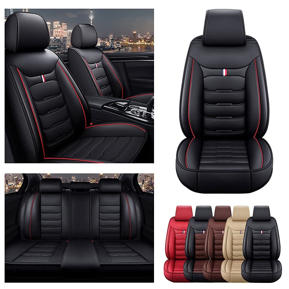 Premium Front & Rear Seat Covers for Dodge Charger RT/SE/SRT (2006-2019) - Luxury PU Leather Car Seat Protectors - Black & Red Design - Comfortable & Durable - Perfect for Daily Commute & Road Trips