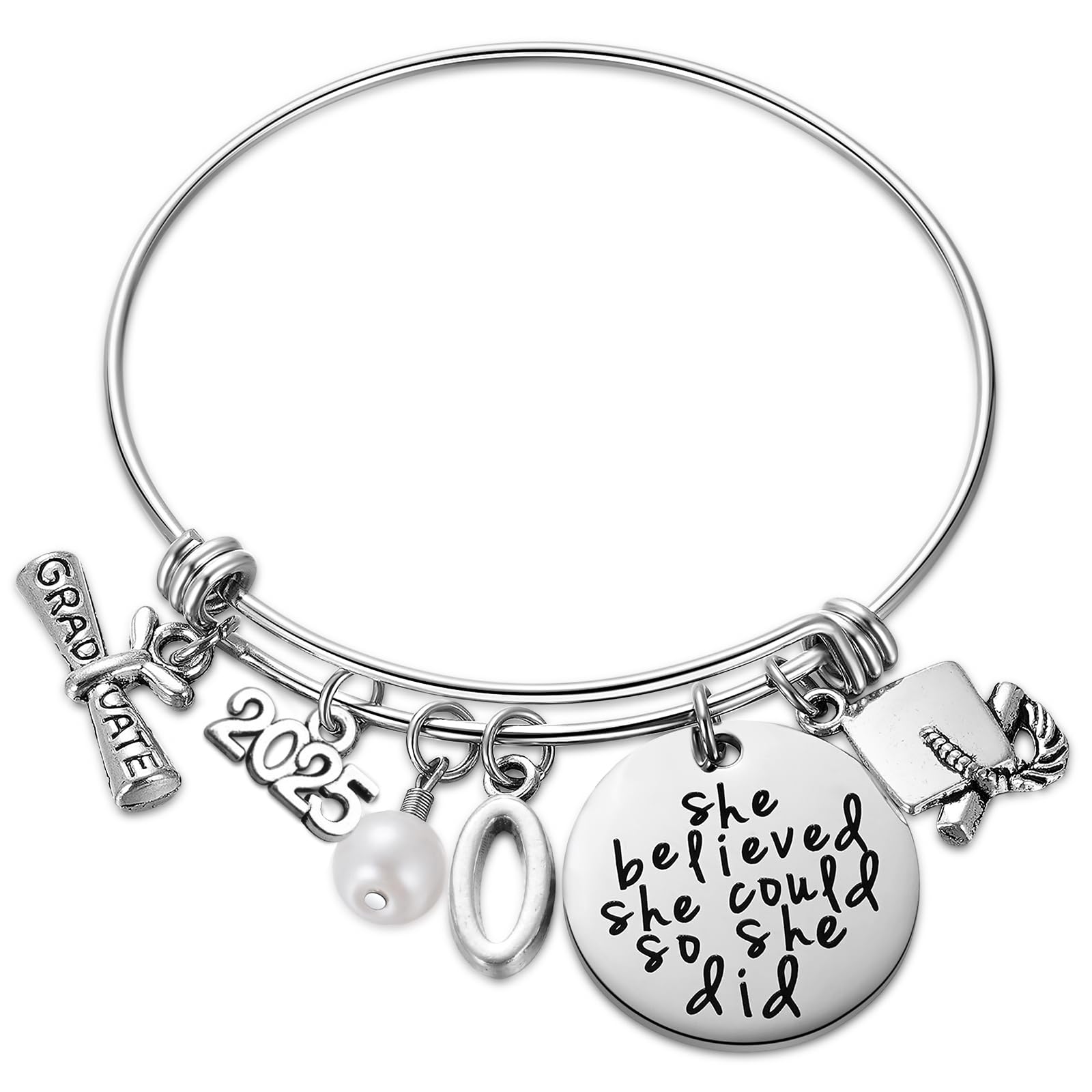 Ukodnus Class of 2025 Graduation Bracelet - Personalized 26 Initial Charm Bracelet for High School & College Graduates - Inspirational Gift for Her - Perfect for Commencement Ceremonies & Graduation Parties