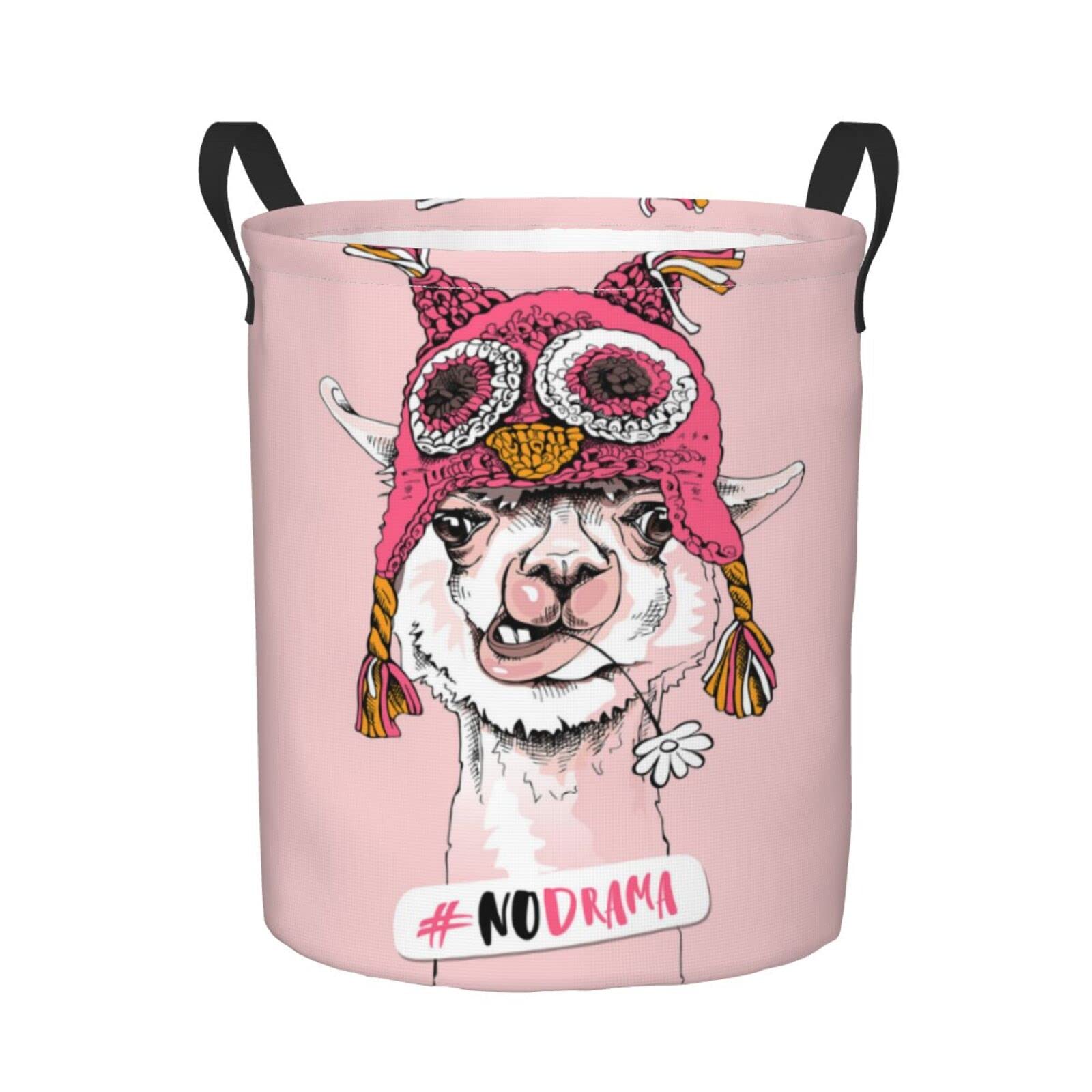 Funny Llama in Pink Knitted Owl Hat - 16.5 Inch Collapsible Laundry Basket with Handles, Portable Fabric Storage Hamper for Kids Boys Girls - Perfect for Bedroom, Nursery, Dorm & Laundry Room Organization
