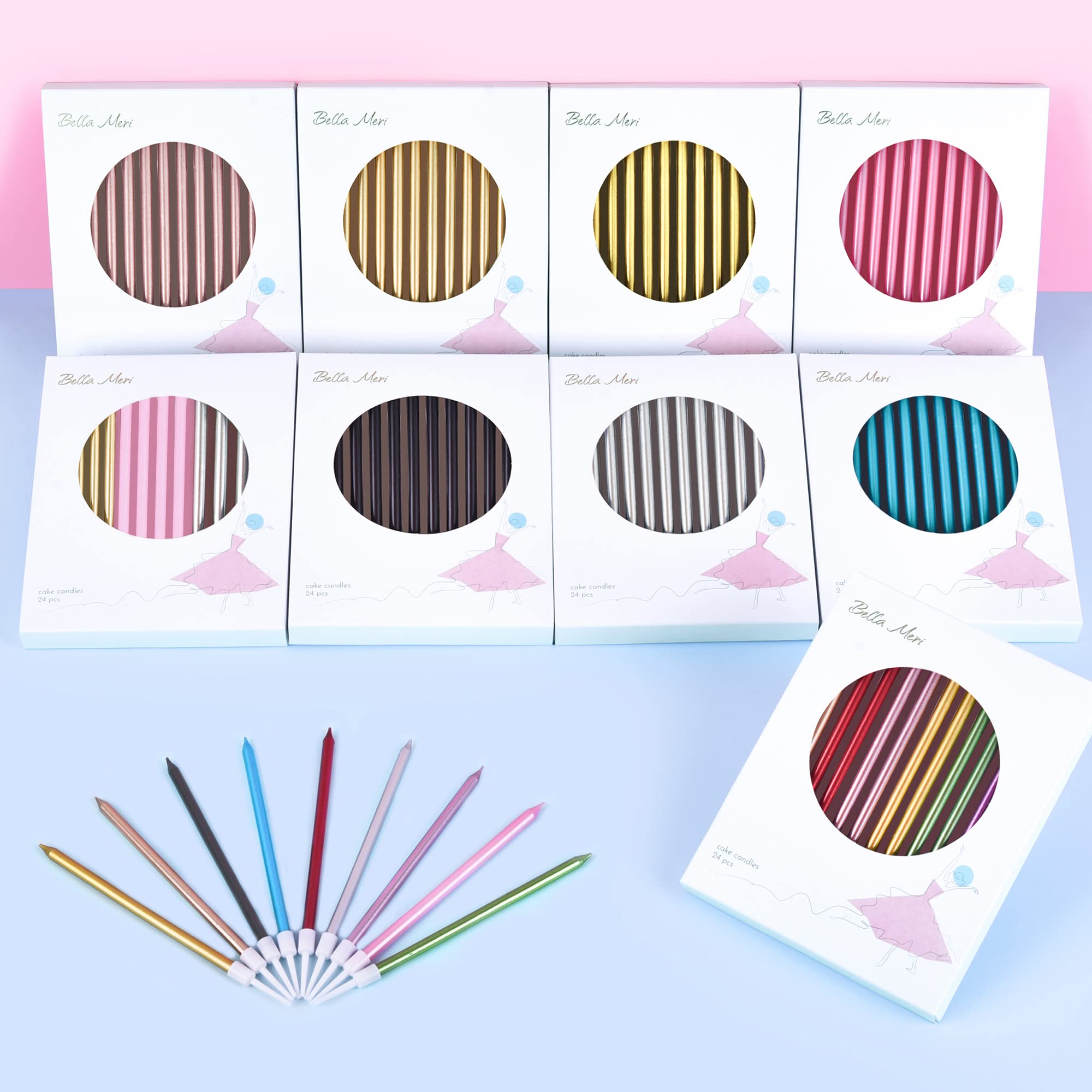 Bella Meri Blue Long Thin Metallic Birthday Candles - Elegant Cake Candles for Birthday Parties, Wedding Decorations & Special Events | Perfect for Cakes, Cupcakes & Dessert Displays