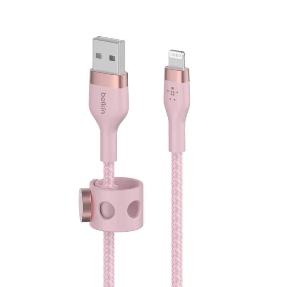 Belkin BoostCharge Pro Flex Braided USB-A to Lightning Cable (6.6FT/2M) - MFi Certified Fast Charging Cord for iPhone 14/13/12/11/Pro/Max/Mini/SE, iPad - Durable Pink Cable for Home, Office & Travel Charging
