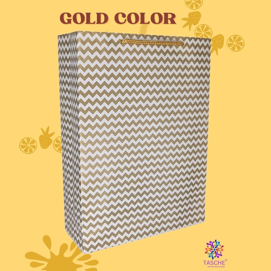 Premium Gold Waves & Elegant Gold Design Printed Gift Bags - 11x8x3 Inches (Pack of 10) | Perfect for Birthday, Holiday, Wedding & Party Favors, Return Gifts & Special Occasions