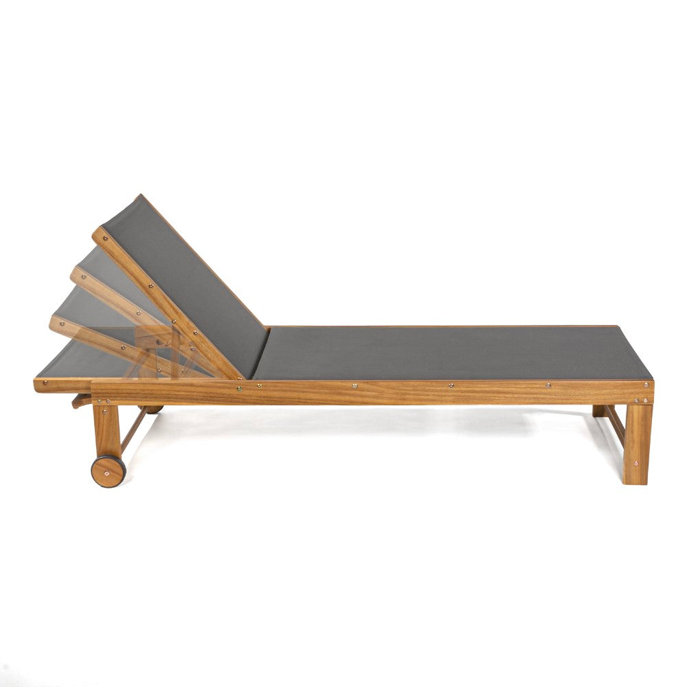 Trabuco Coastal Modern Acacia Wood 3-Position Adjustable Outdoor Chaise Lounge Set with Side Table - Patio, Poolside & Beach Relaxation Furniture for Backyard, Garden & Resort