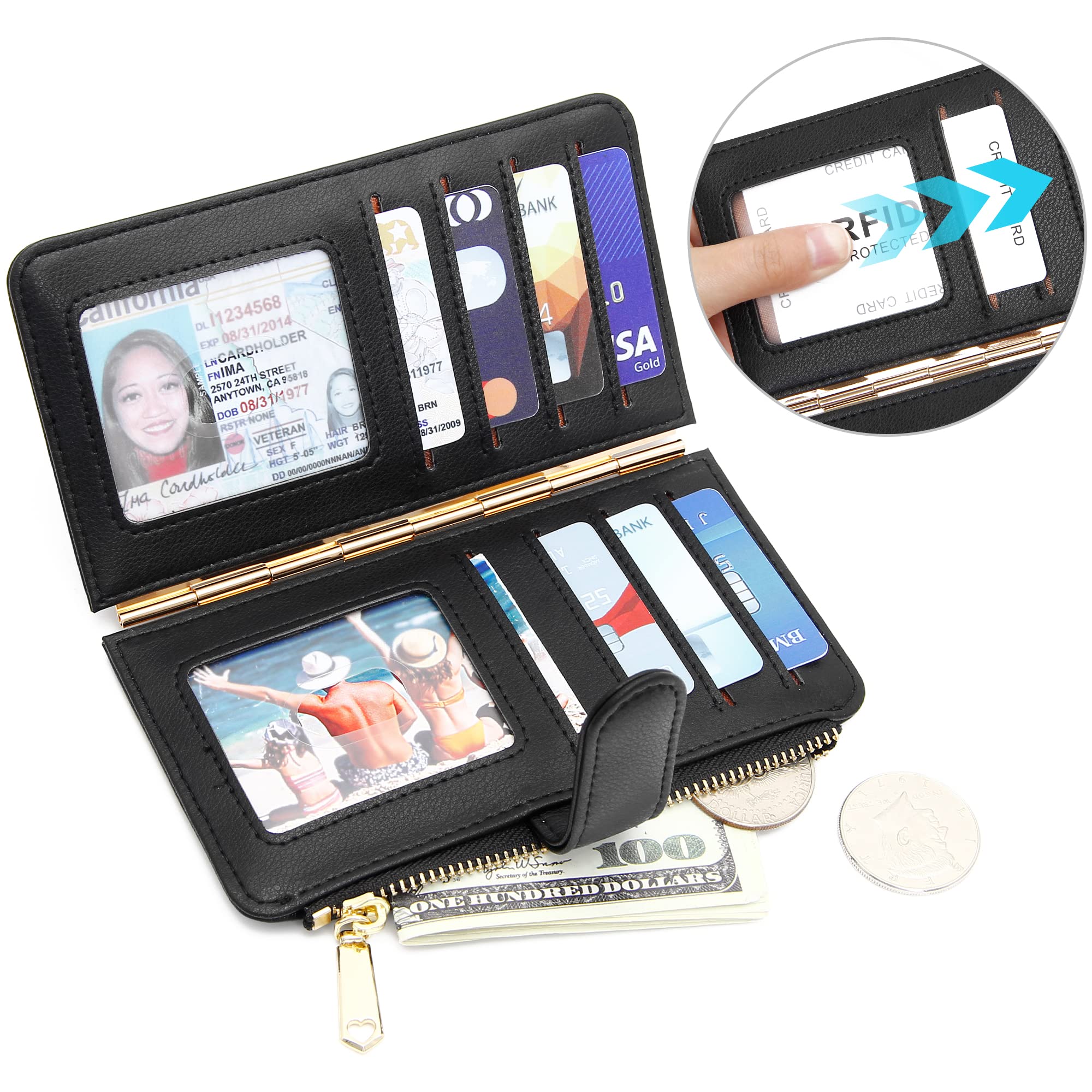 RFID Blocking Slim Bifold Wallet for Women - Credit Card Holder with 3 ID Windows & Zipper Pocket | Compact Multi-Card Case for Everyday Use, Travel & Business