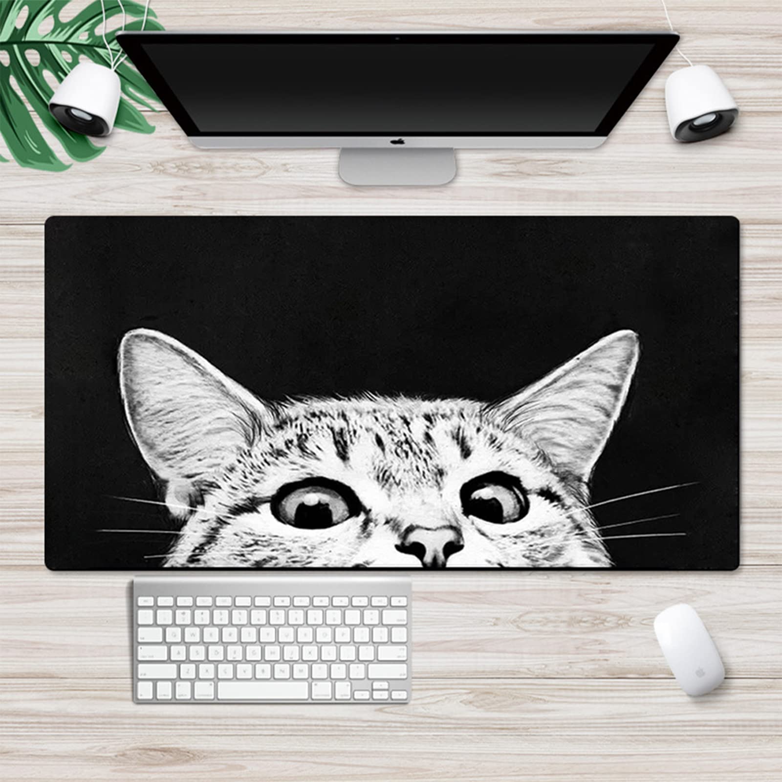 Premium Gaming Mouse Pad - Extra Large Non-Slip Rubber Base with Waterproof Keyboard Mat | Smooth Textured Cloth Surface for PC, Laptop & Office Work | Perfect for Gamers & Professionals (Cartoon Cat Design)