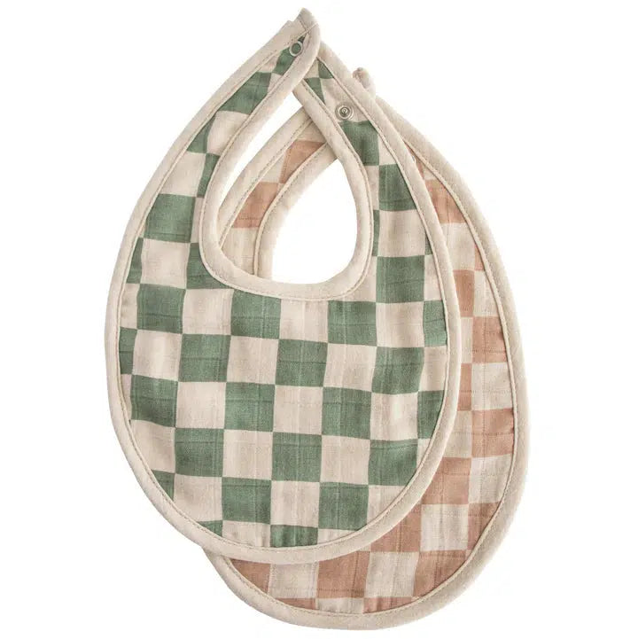 Mushie Organic Cotton Muslin Bibs 2 Pack - Soft & Absorbent Baby Drool Bibs for Feeding & Teething - Perfect for Newborns & Toddlers (Check Pattern)