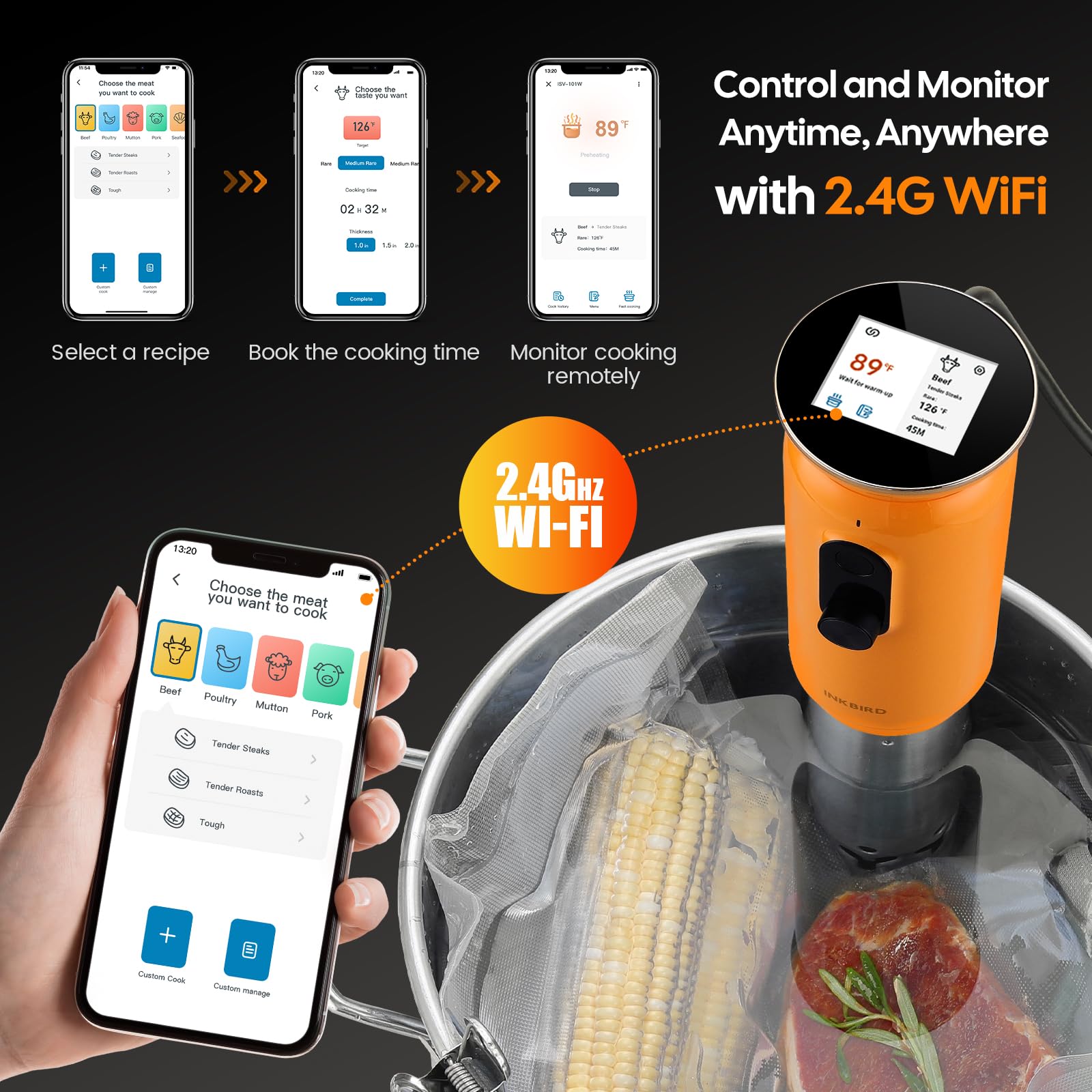 **Inkbird WiFi Sous Vide Cooker ISV-101W - 1000W Precision Immersion Circulator with 3D Water Flow, App Control & Preset Recipes - Perfect for Steak, Seafood & Meal Prep**