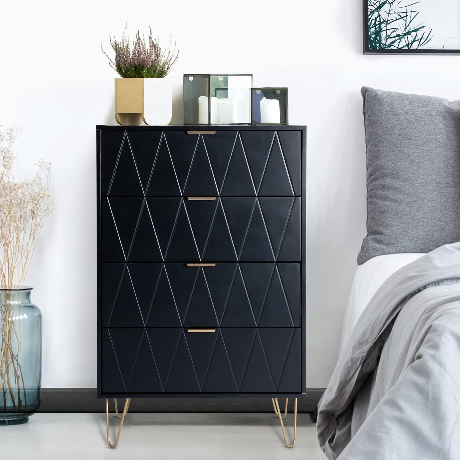 4-Drawer Storage Cabinet - Black Craft Organizer for Home & Office, File Dresser with Metal Legs | Perfect for Craft Supplies, Office Documents & Bedroom Storage