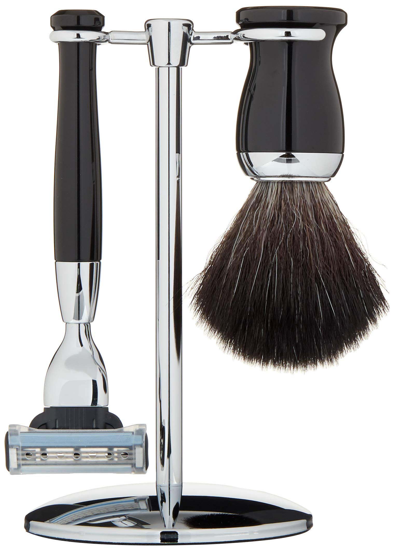 Edwin Jagger 3-Piece Mach3 Razor Set with Synthetic Shaving Brush & Chrome Stand - Perfect for Men's Wet Shaving & Travel Grooming Kit