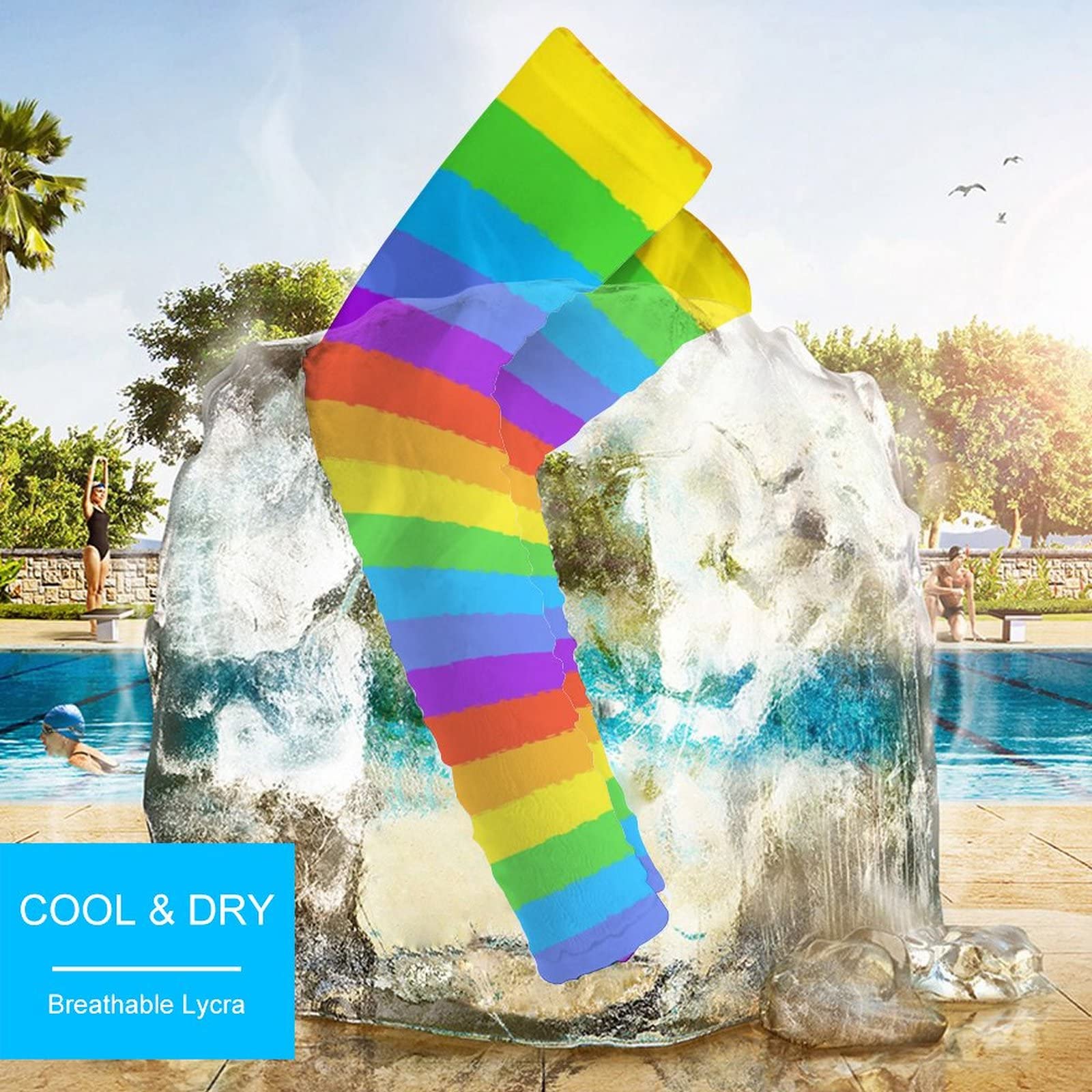 Cooling UV Protection Arm Sleeves for Men & Women - LGBT Flag Sports Pattern, Anti-Slip Compression Sun Sleeves for Cycling, Running & Outdoor Activities | Perfect for Summer Workouts, Hiking & Sun Protection