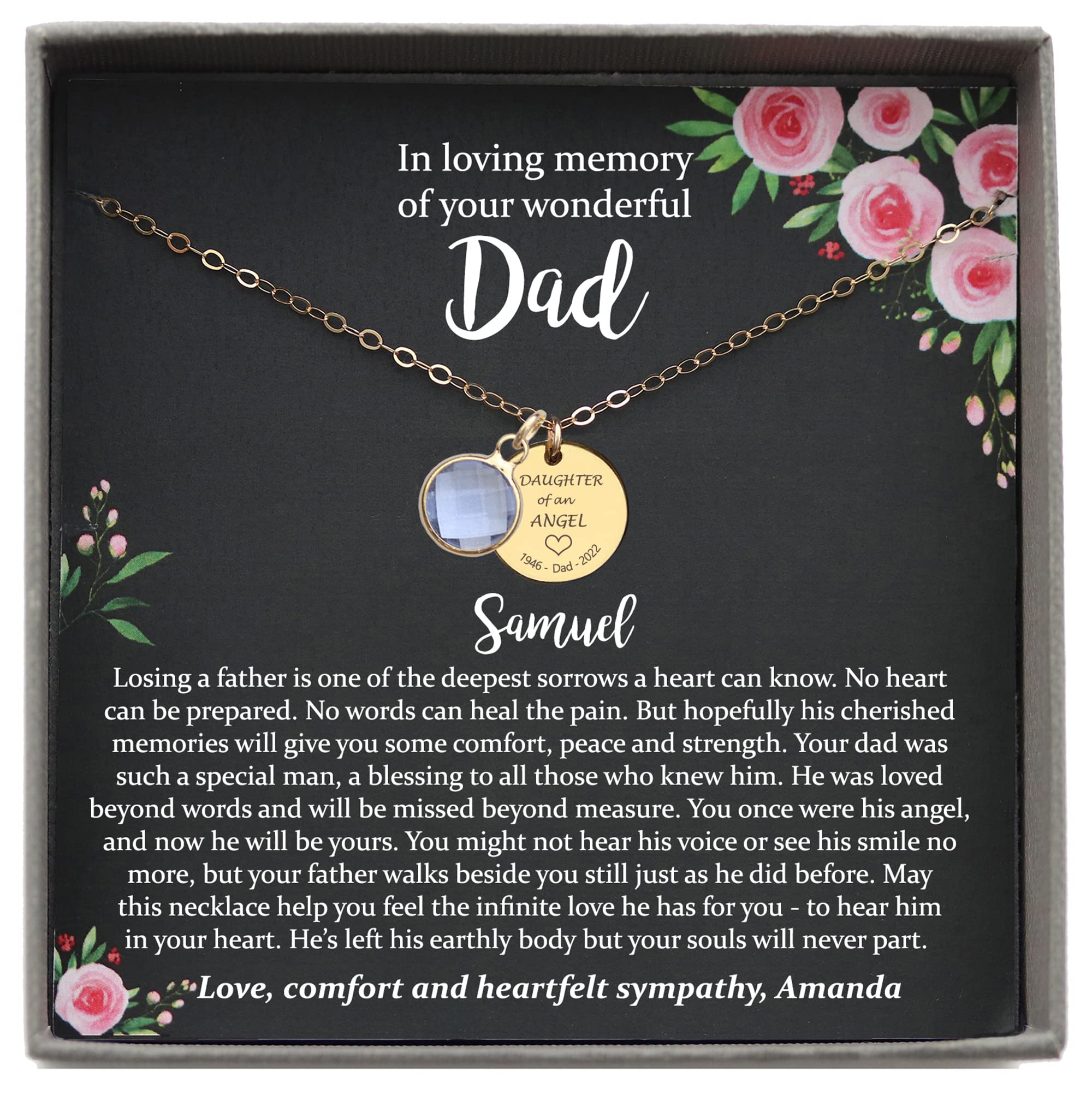 Personalized Memorial Necklace for Loss of Father - Engraved Sympathy Gift with Meaningful Message - Thoughtful Bereavement Jewelry for Grieving Daughters, Wives & Loved Ones - Perfect for Remembrance, Funeral & Healing Process