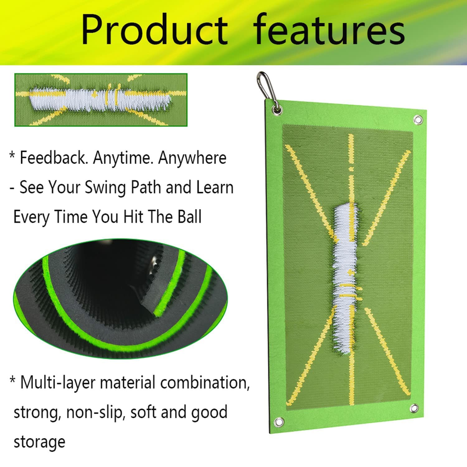 Premium Golf Practice Mat - Portable Golf Training Mat with Swing Analysis & Divot Action - Improve Swing Path & Posture for Indoor/Outdoor Golf Training
