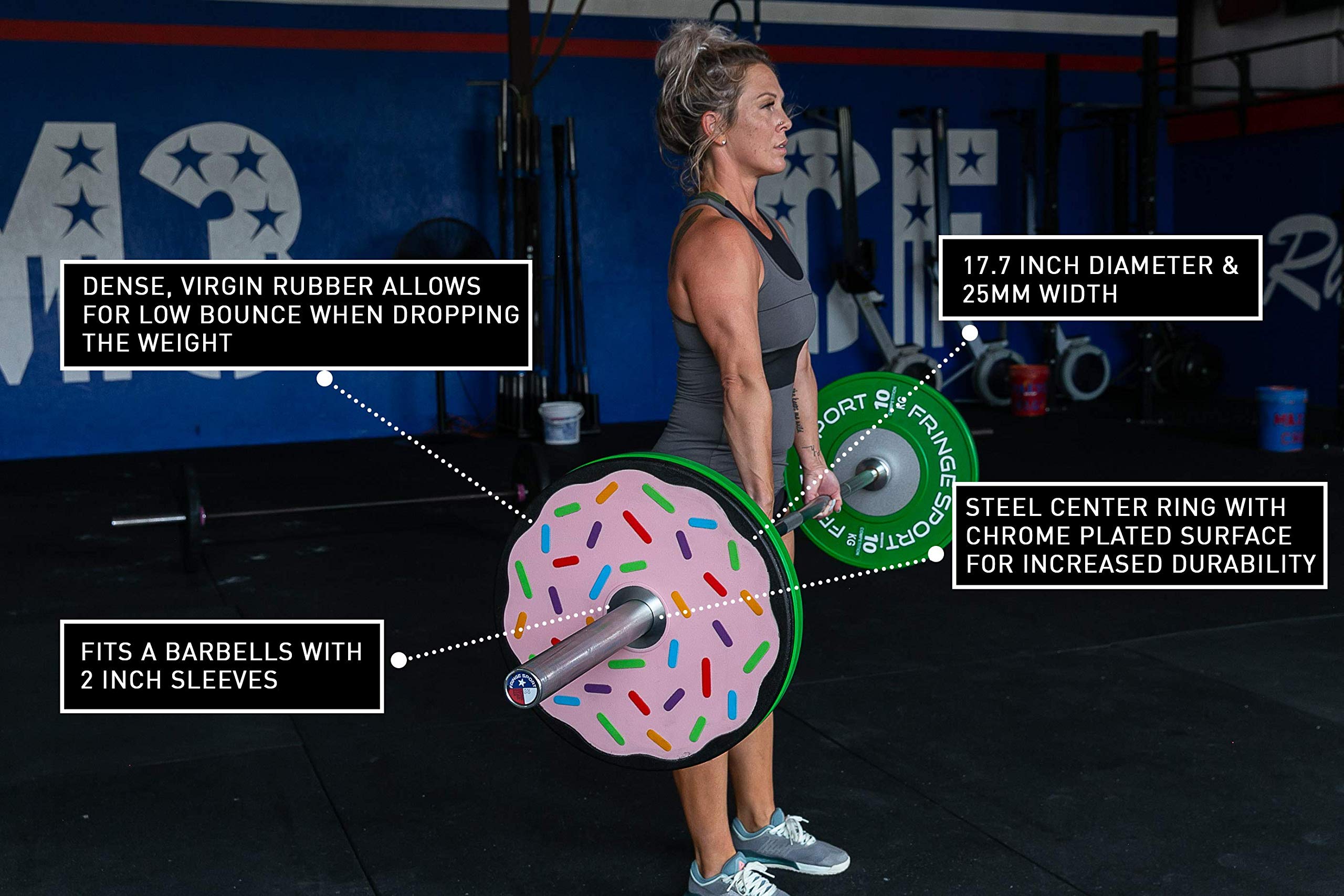 Fringe Sport Donut Weight Plates - Pair of Bumper Plates with Hard Chrome Plating & Stainless Steel Insert | Durable Polyurethane Low-Bounce Barbell Weights for CrossFit, Powerlifting & Home Gym Workouts