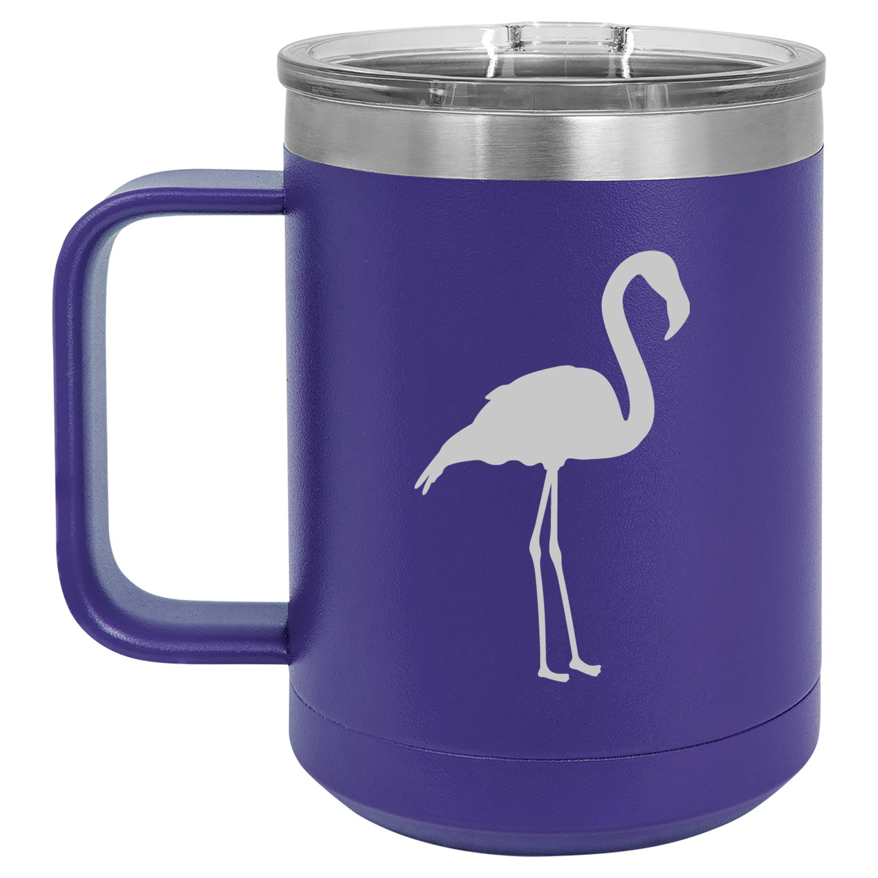 **15 oz Vacuum Insulated Stainless Steel Tumbler with Handle & Lid - Flamingo Purple Travel Coffee Mug for Hot & Cold Drinks - Perfect for Commuting, Camping & Office Use**