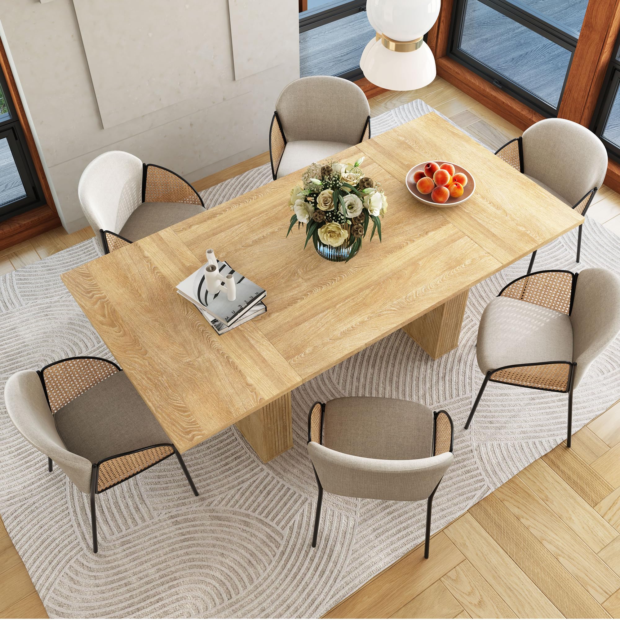 78 Inch Rectangular Farmhouse Dining Table for 6-10 People - Modern Fluted Wooden Kitchen & Living Room Table - Natural Finish - Perfect for Family Gatherings & Dinner Parties