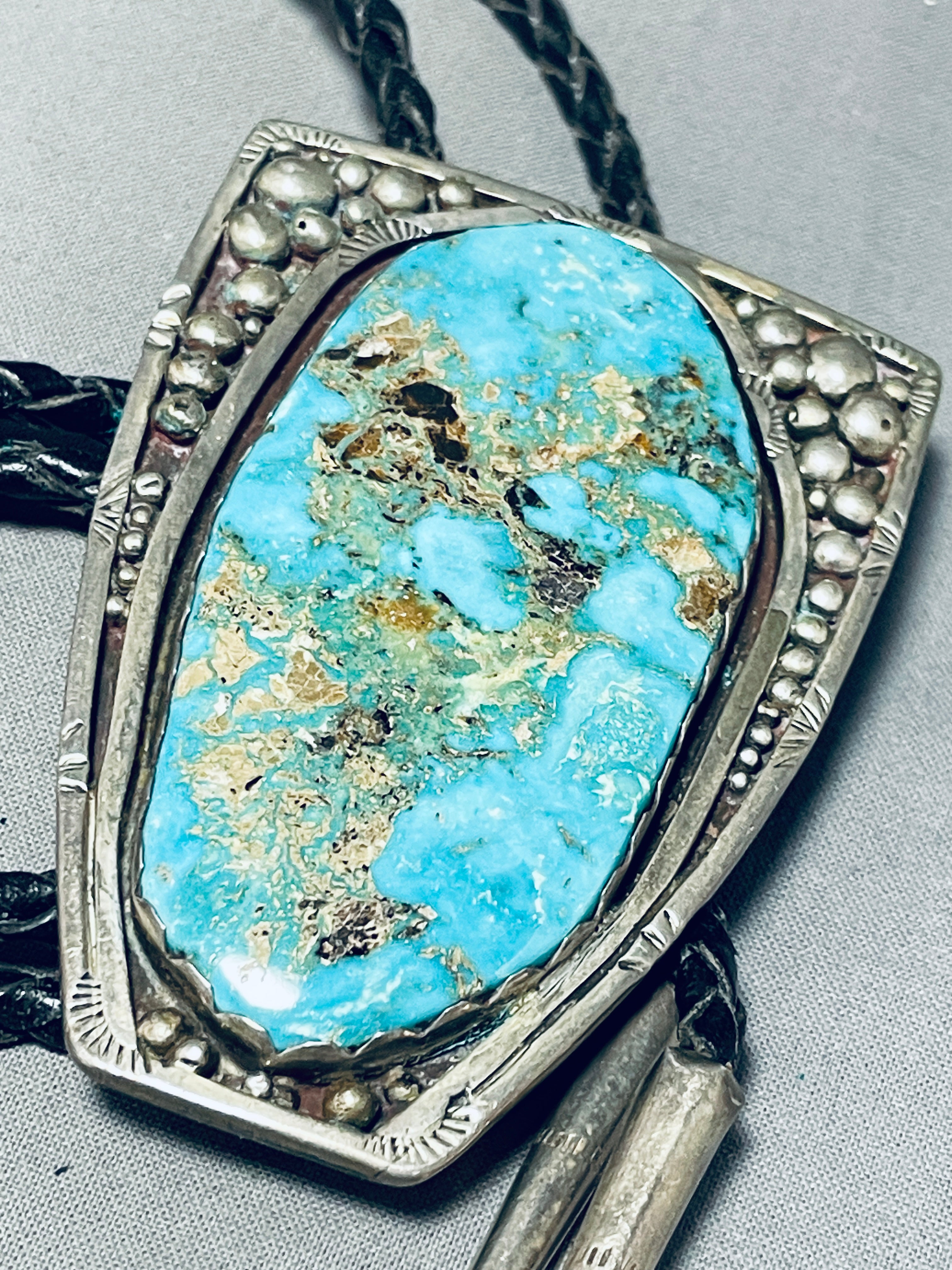 Vintage Navajo Pilot Mountain Turquoise Sterling Silver Bolo Tie - 100+ Grams - Handcrafted Native American Jewelry for Men - Perfect for Western Wear, Cowboy Outfits & Special Occasions