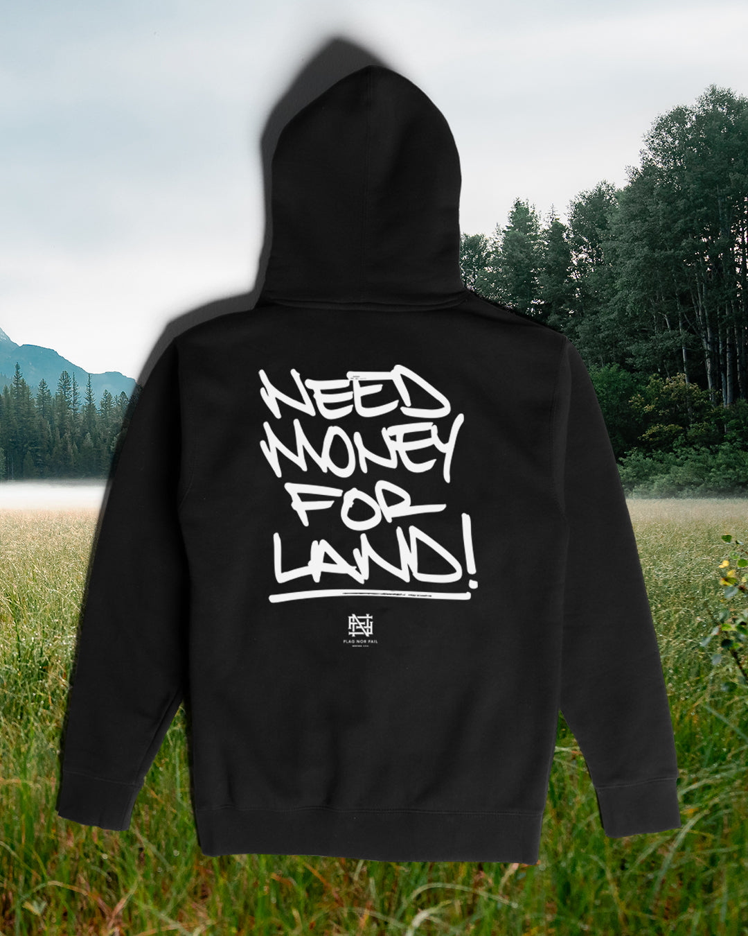 NEED MONEY FOR LAND Script Hoodie - Black | Trendy Streetwear Pullover for Casual Outfits & Urban Fashion