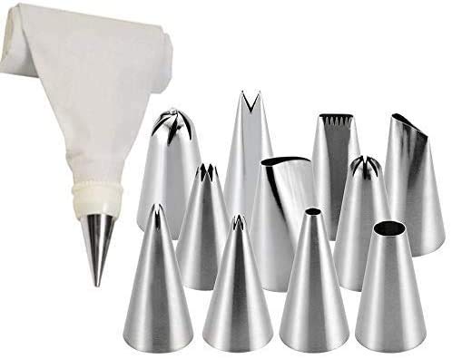 12-Piece Cake Decorating Set with Stainless Steel Nozzles - Reusable Icing Piping Bags & Frosting Tips for Baking, Cupcake Decorating, Wedding Cakes & Birthday Party Desserts