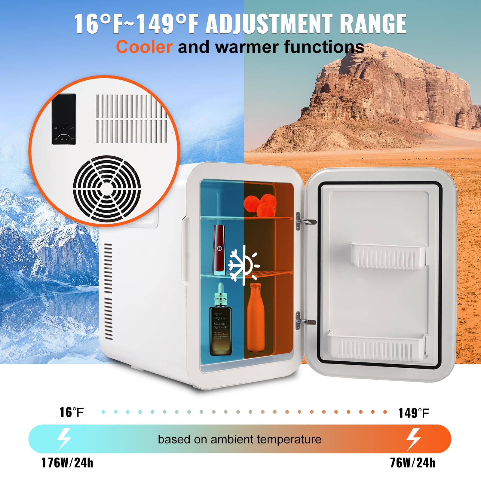 VEVOR 20L Mini Fridge with Temperature Control Touch Screen - Portable Skincare & Beverage Cooler for Cosmetics, Drinks, Milk - Perfect for Bedroom, Office, Car, Dorm - AC/DC Compact Refrigerator (White) - Ideal for Storing Skincare Products, Drinks & Snacks On-The-Go