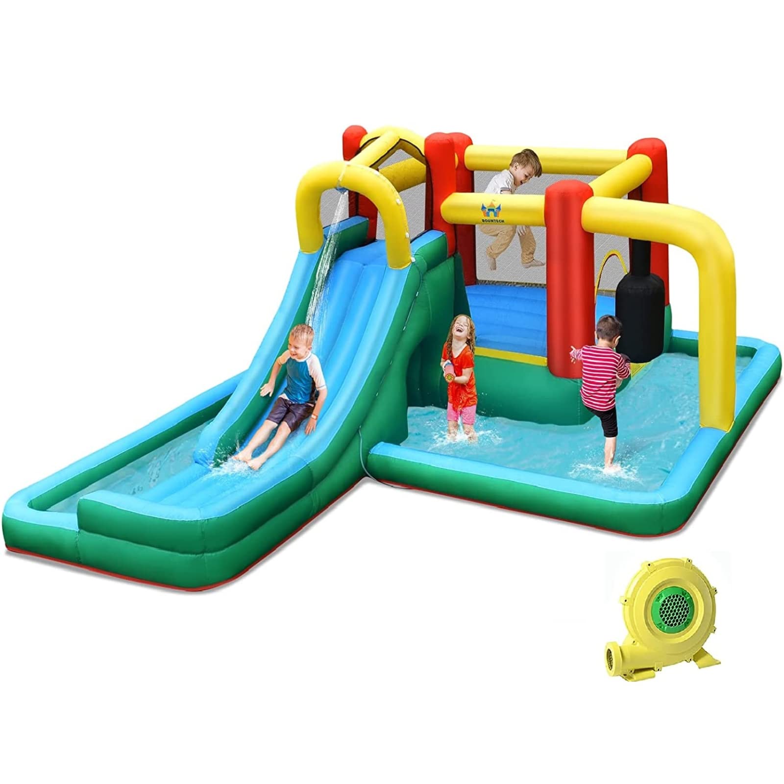 **BOUNTECH Inflatable Water Slide for Kids - 15ft Bounce House with Hide & Seek Cave, Splash Pool & 735W Blower | Wet & Dry Combo for Outdoor Backyard Fun | Perfect for Summer Parties, Birthdays & Family Gatherings**