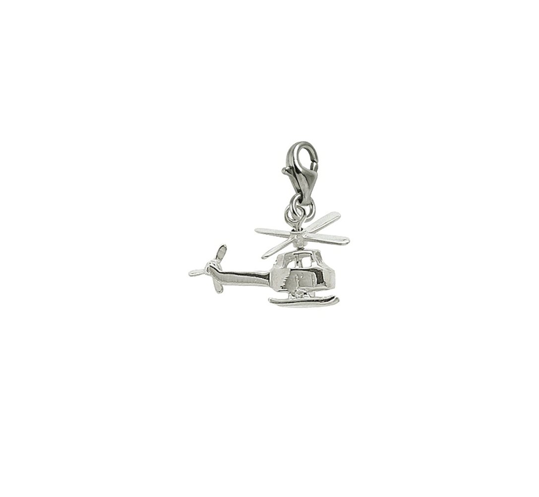 Helicopter Charm with Lobster Claw Clasp - Sterling Silver Jewelry Charm for Bracelets & Necklaces - Perfect for DIY Jewelry Making, Gifts, and Aviation Enthusiasts