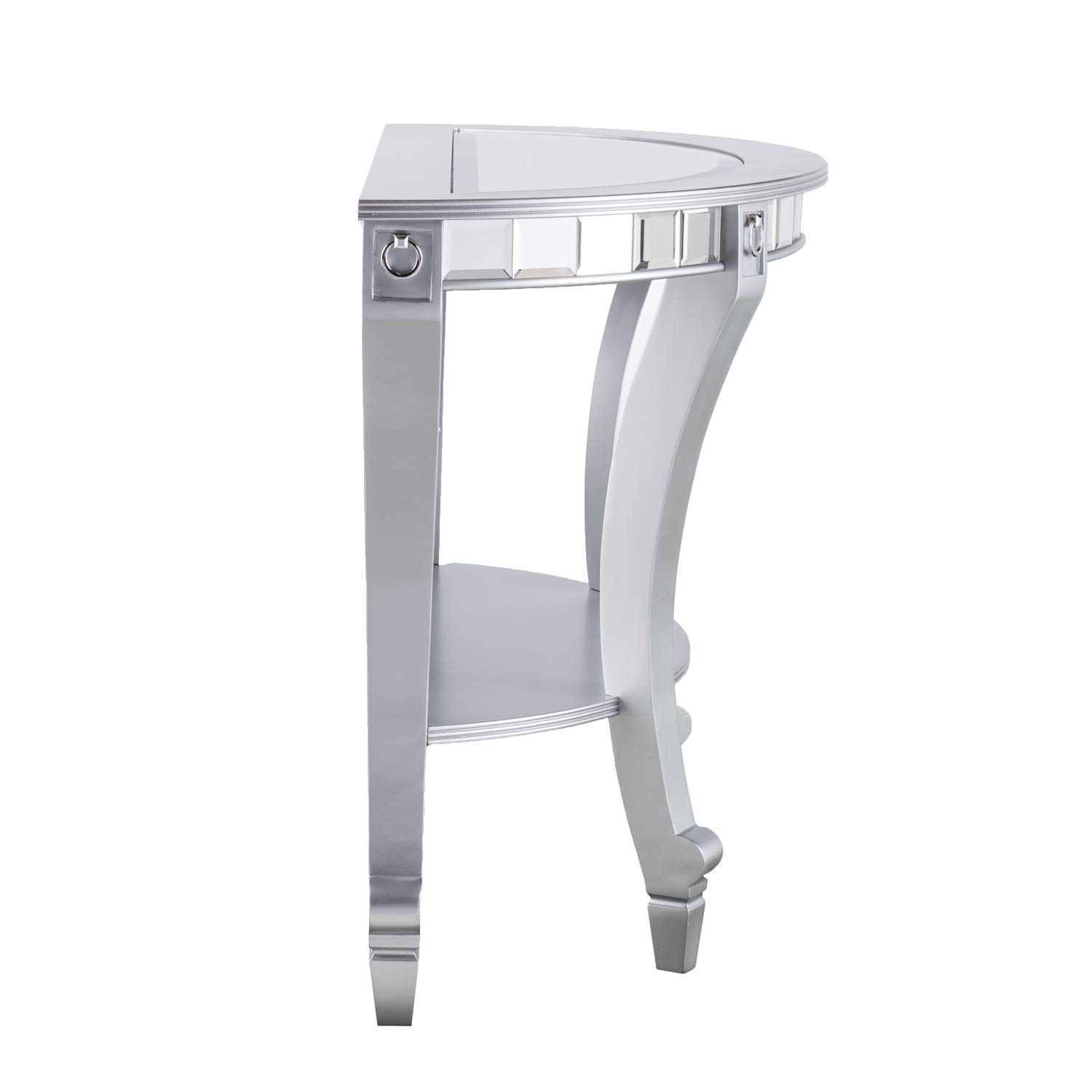SEI Furniture Lindsay Glam Mirrored Demilune Console Table - Silver Finish Entryway Hallway Table for Home Decor & Living Room