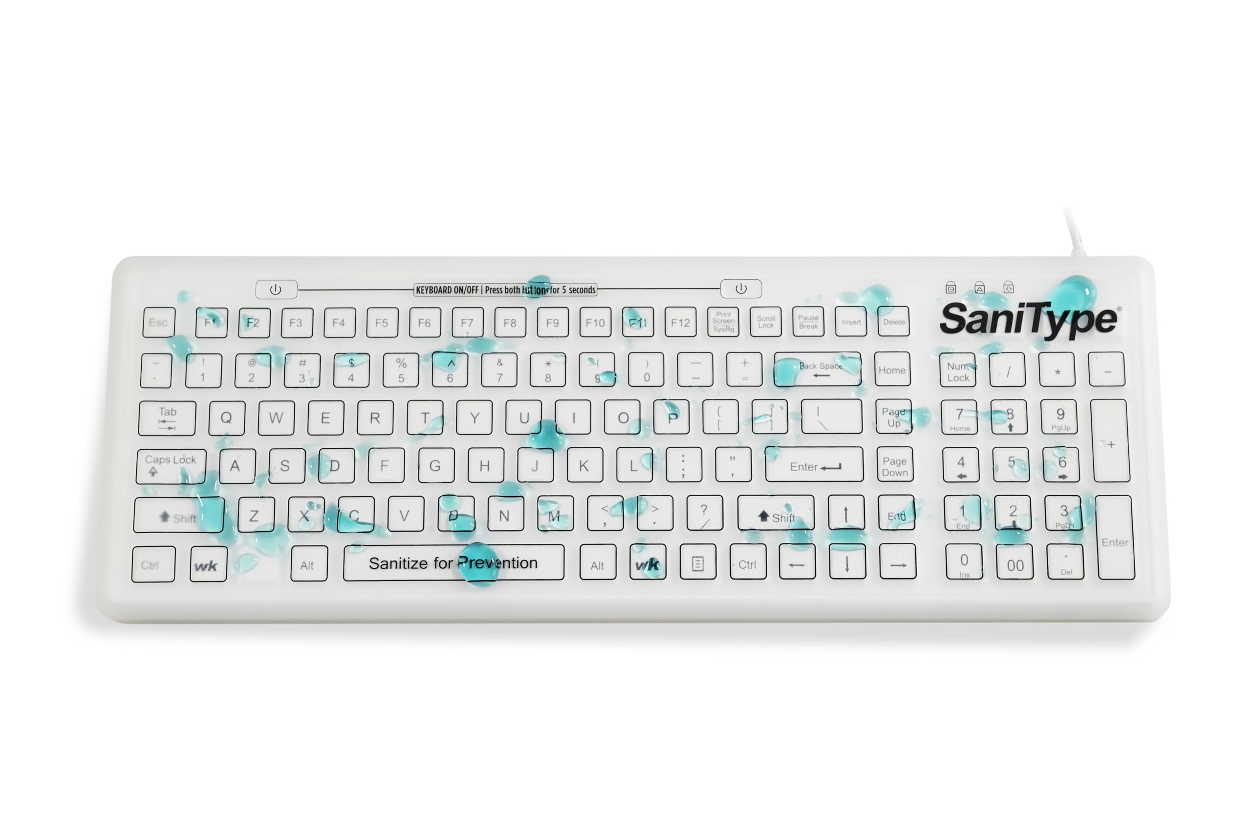 Washable USB Keyboard with ON/OFF Switch - Spill-Proof & Easy to Clean Flat Surface Design (White) | Perfect for Office, Home & Gaming | KBSTRC106SC-W