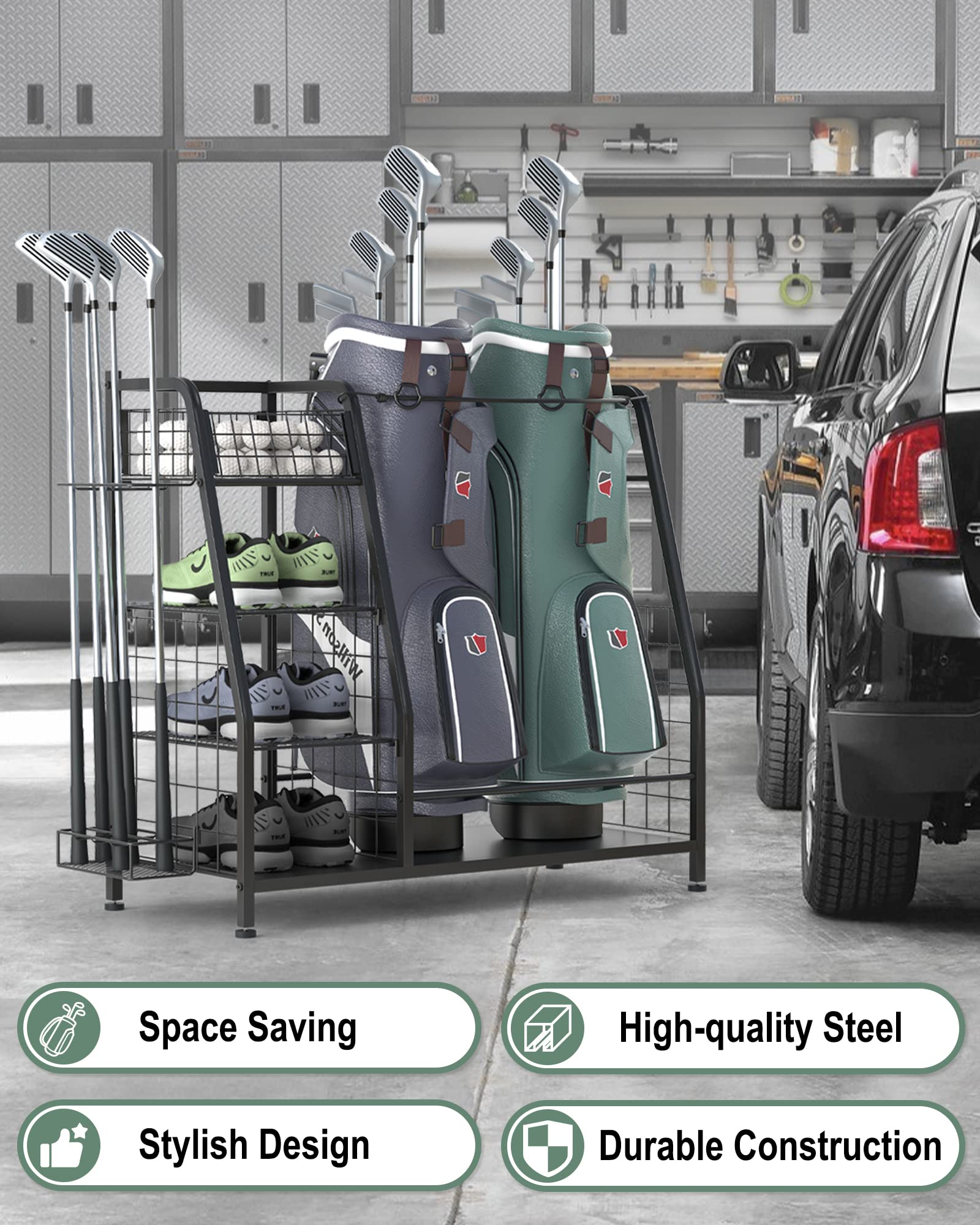 Premium Yoga Mat & Dumbbell Storage Rack - Home Gym Equipment Organizer | Golf Bag & Club Holder - Space-Saving Workout & Golf Gear Storage Solution for Home, Garage, or Studio