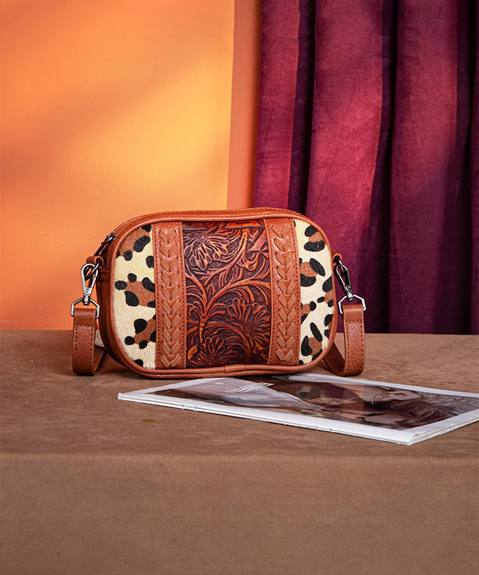 Montana West Genuine Leather Tooled Whipstitch Crossbody Bag for Women - Stylish & Durable Everyday Purse for Work, Travel & Shopping