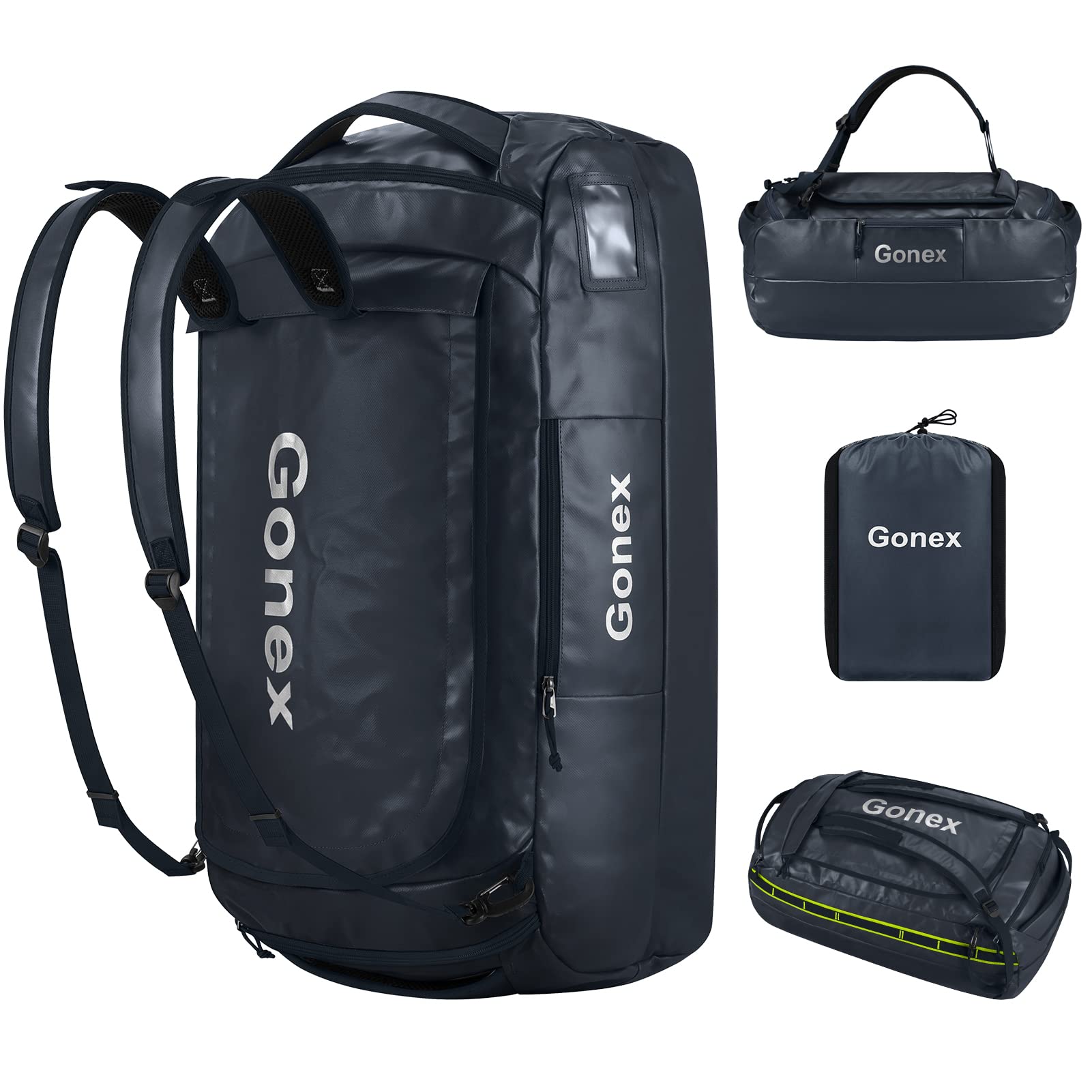 Gonex 80L Waterproof Duffel Bag Backpack - Convertible Gym Backpack & Travel Handbag for Men & Women - Ideal for Hiking, Camping, Cycling & Air Travel - Dark Blue