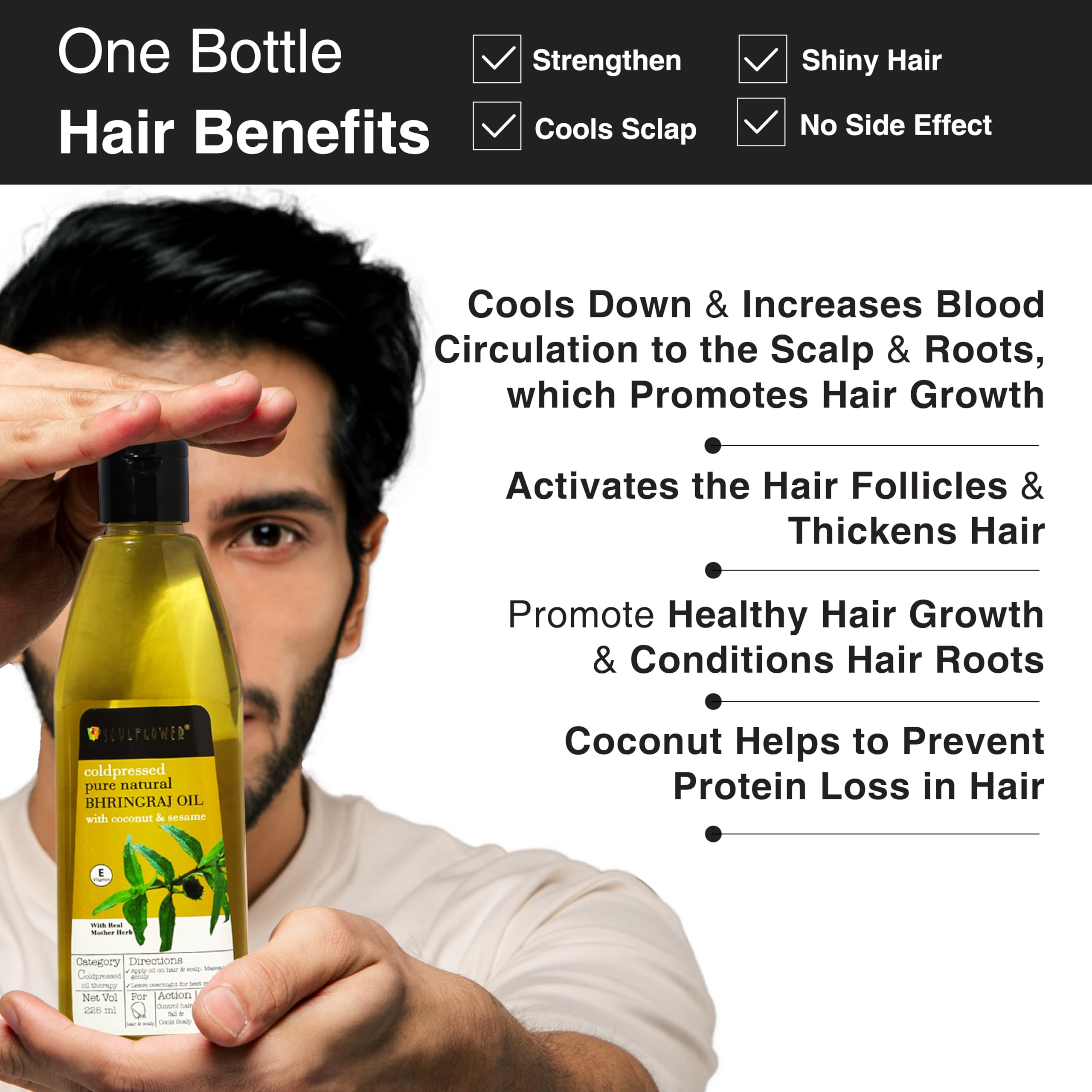 Soulflower Rosemary Lavender Bhringraj Hair Oil for Hair Growth - 100% Pure Natural Cold Pressed Hair Treatment (225ml x 2 Pack) | Strengthens & Nourishes Hair Roots | Perfect for Daily Scalp Massage & Overnight Hair Care
