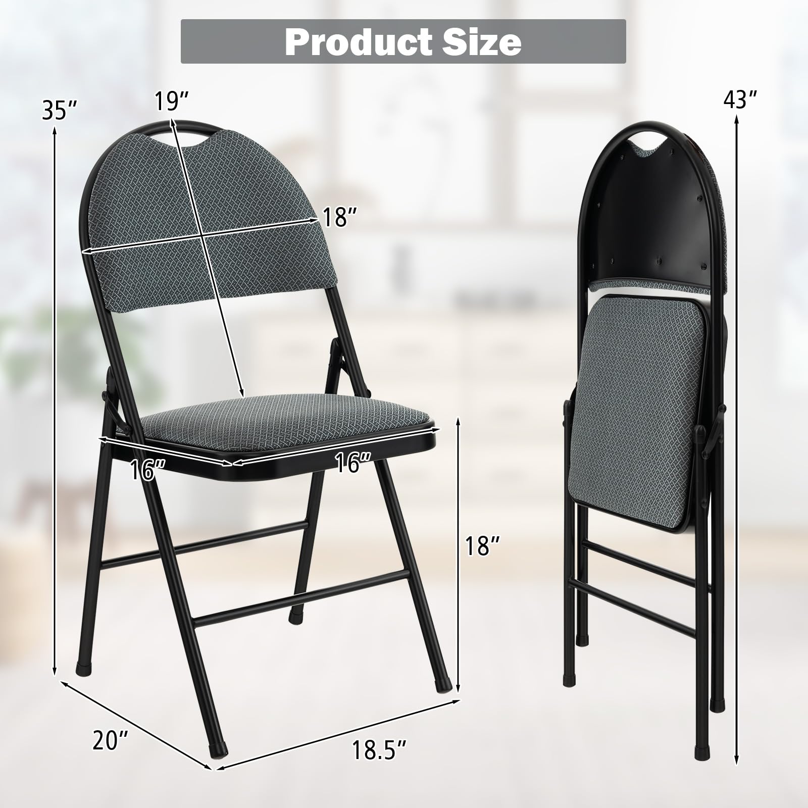 6-Pack Folding Chairs with Padded Seat & Back - Portable Metal Frame Chairs for Home, Office, Camping, Picnics & Outdoor Events - Comfortable Upholstered Chairs (Set of 6)