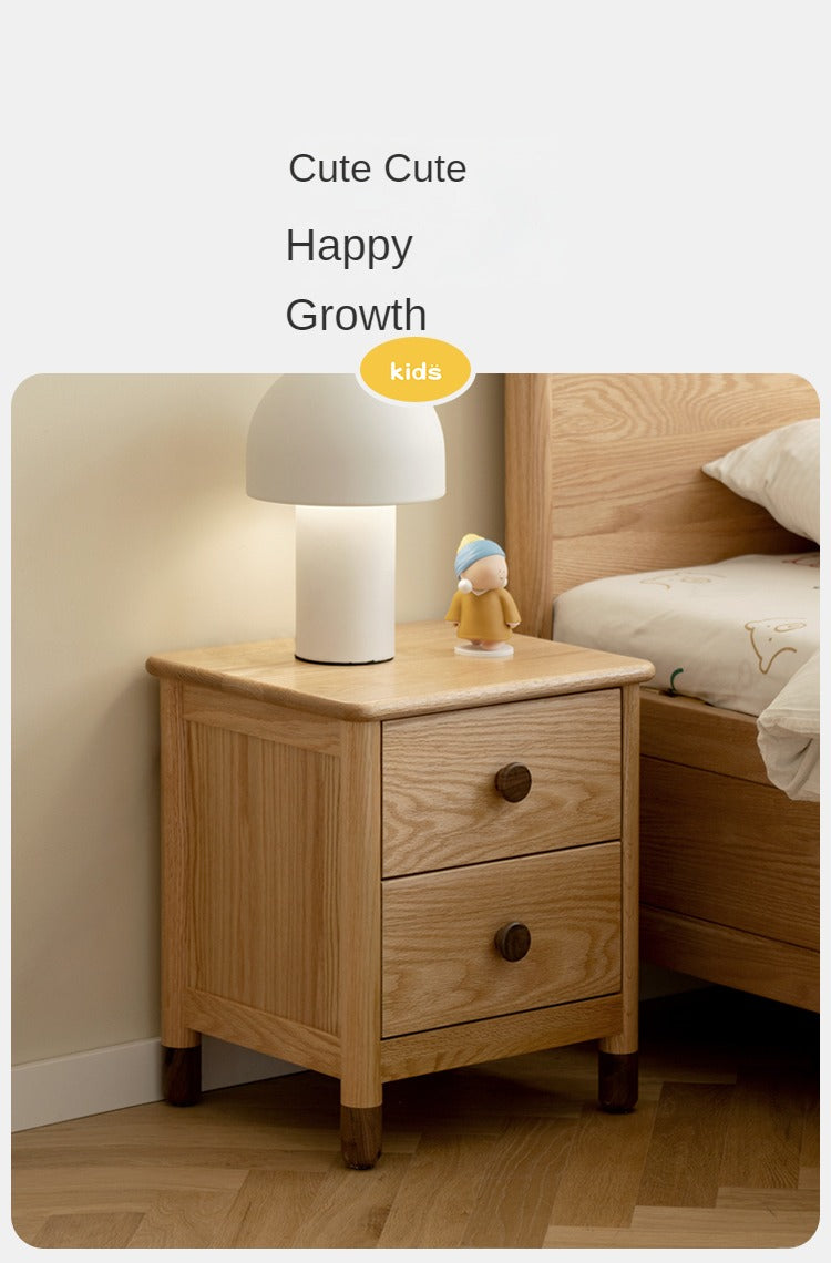 Solid Oak Wood Nightstand with Two Drawers - Bedside Table for Bedroom, Living Room, or Office Storage