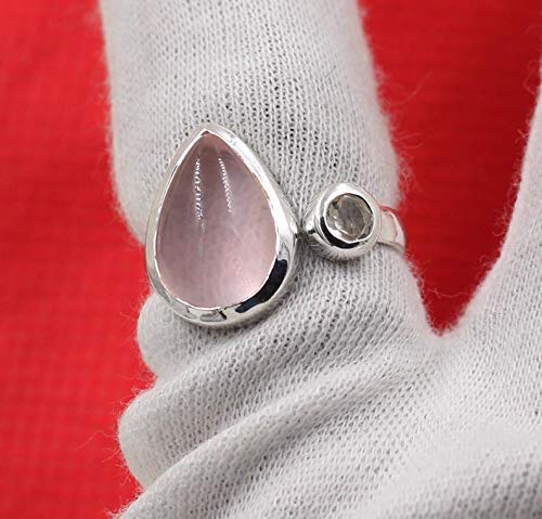 Rose Quartz Open Front Ring - 925 Sterling Silver Handmade Jewelry for Women, Anniversary & Birthday Gift - Elegant & Romantic for Everyday Wear, Date Nights & Special Occasions