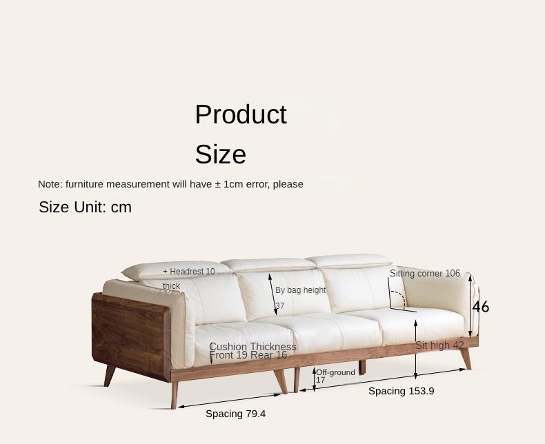 Premium Black Walnut & Ash Solid Wood Genuine Leather Down Sofa - Luxury Handcrafted Couch for Living Room, Lounge & Office Comfort