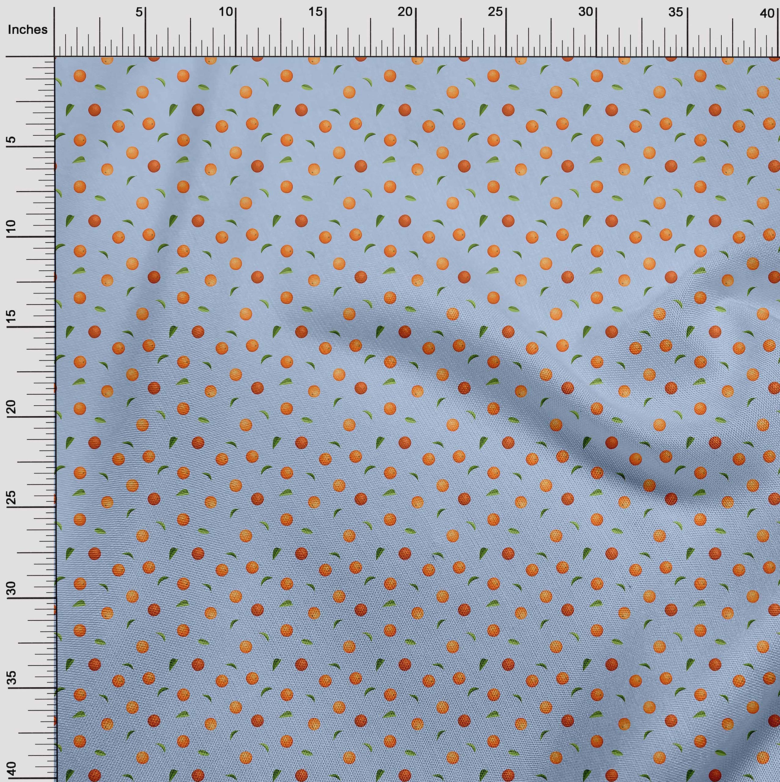 oneOone Viscose Chiffon Fabric - Leaves & Orange Fruit Print - 42 Inch Wide by the Yard | Perfect for Summer Dresses, Scarves & DIY Fashion Projects