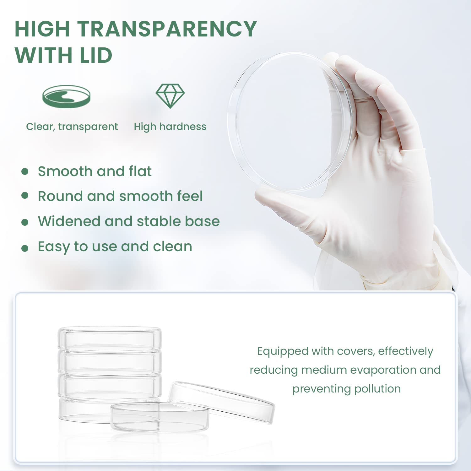 Huanyu 100mm Glass Petri Dish with Lids - High Borosilicate Glass Bacterial Culture Dishes for Lab Science Experiments (5 Pack) - Ideal for Microbiology Studies, Cell Culture, and School Science Projects