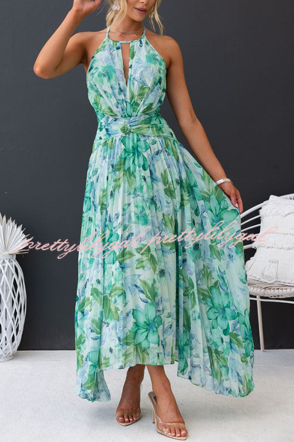 Floral Cutout Neck Pleated Midi Dress - Sunny Forecast Style for Women | Perfect for Summer Parties, Weddings & Beach Vacations