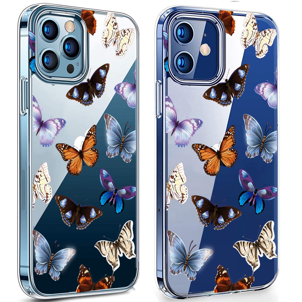SPEVERT iPhone 12/12 Pro Case 6.1 Inch - Floral Pattern Clear Hard Back Cover with TPU Bumper | Butterfly Design | Shockproof Protection for Daily Use, Work & Outdoor Activities