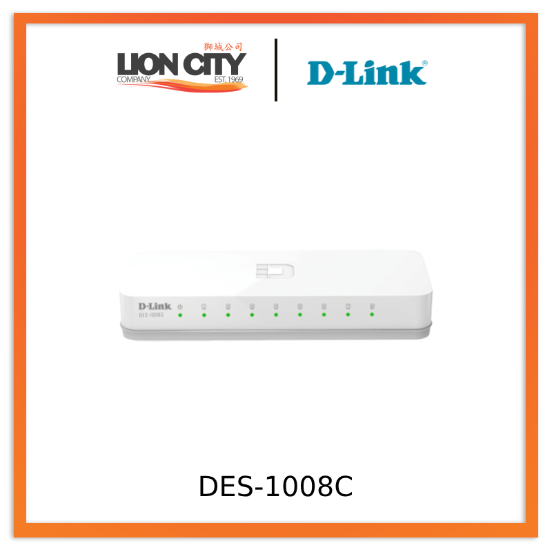 D-Link DES-1008C 8-Port 10/100Mbps Unmanaged Ethernet Network Switch - High-Speed Internet Hub for Home & Office Networking