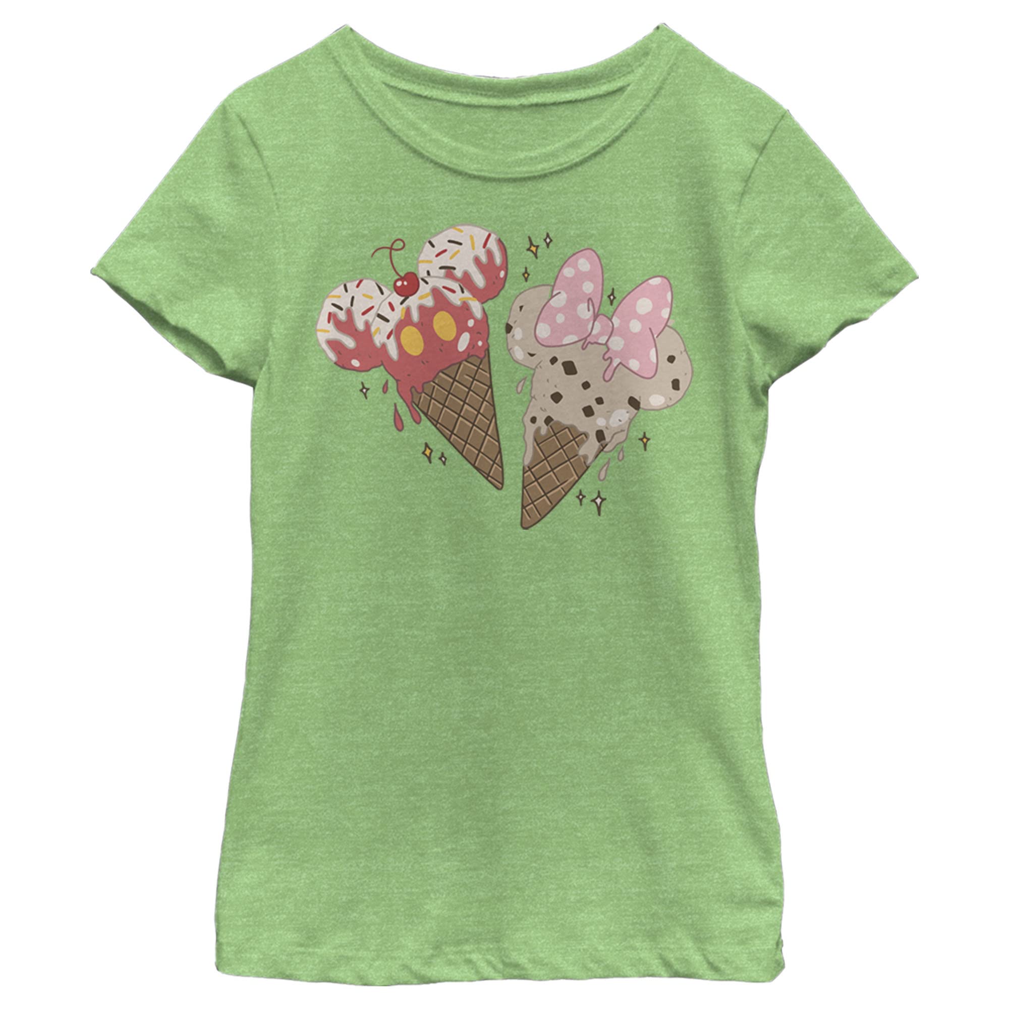 Disney Mickey & Minnie Mouse Graphic Heather Crew Neck T-Shirt for Girls - Soft Cotton Casual Top for Playdates, School & Family Outings