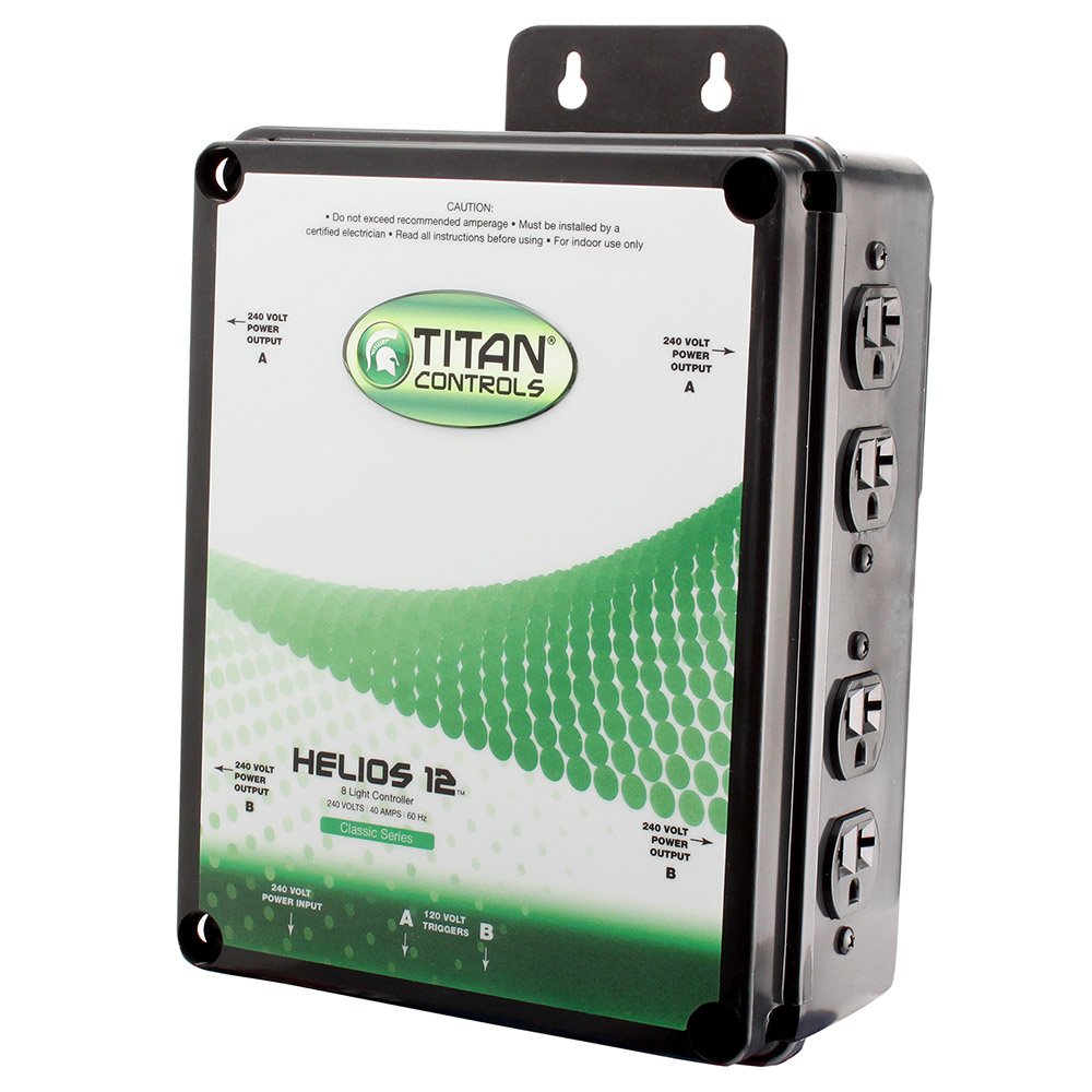 Titan Controls 8-Light Controller with Dual Relay Trigger Cords, 240V - Helios 12 | Commercial Grow Light System for Indoor Hydroponics & Greenhouse Gardening