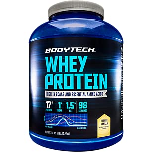 BodyTech Whey Protein Powder - 17g Protein per Serving, Amino Acids for Muscle Recovery & Growth, Vanilla Flavor (5lb) | Ideal for Post-Workout, Weight Training & Fitness Enthusiasts