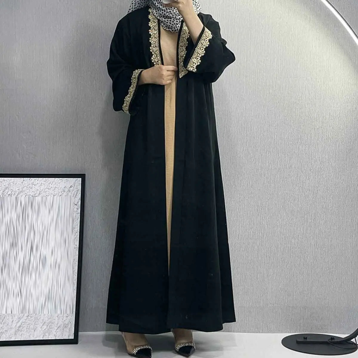 Elegant Broken Twill Embroidery Muslim Women's Cardigan Open Abaya Dress - Perfect for Prayer, Mosque Visits & Modest Fashion