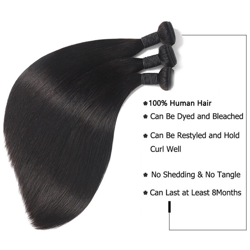 Eullair 10A Virgin Human Hair Bundles - 3/4 Straight Hair Weft Extensions for Natural Look | Perfect for Daily Styling, Parties & Special Occasions