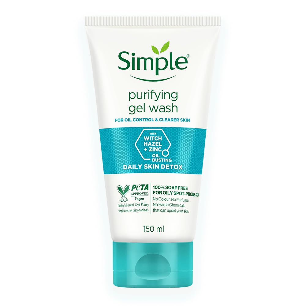 Simple Purifying Face Wash 150ml - Oil Control & Acne Treatment for Sensitive Skin | Soap-Free Gentle Cleanser for Women & Men | Daily Skincare Routine for Oily & Problem Skin